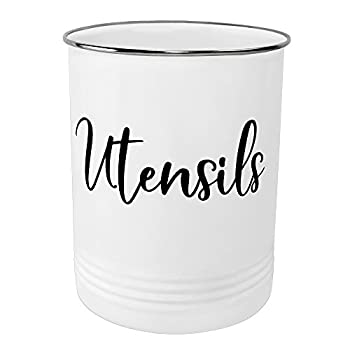 【中古】【輸入品・未使用】Kitchen Utensil Holder-Farmhouse Kitchen Decor-Large White Utensil Crock- Vintage Organiser-Kitchen Tool Caddy-Stainless Steel Rim - 17