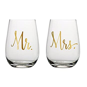 【中古】【インポート品・未当てはめる】Slant Mr \u0026 Mrs Stemless Wine Glasses- Set of 2
