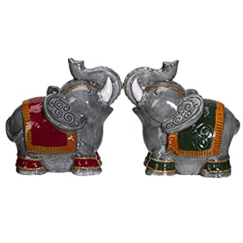 【中古】【輸入品・未使用】Pacific Gifware Raja Elephants セラミック 塩コショウシェイカーセット