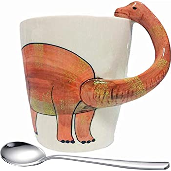 【中古】【インポート品・未当て嵌める】ロング素っ首恐竜コーヒーマグ 可愛らしい3D恐竜お茶優勝杯 創造的陶器 ロングネックハンドル ステンレススチールスプーン付き添い人 14