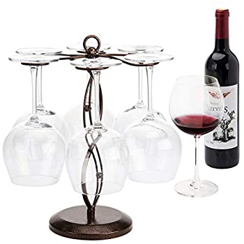 【中古】【輸入品・未使用】MyGift 渦巻き模様 ブロンズメタル 卓上脚付きグラス/ワイングラスラック フック6個付き