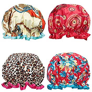 【中古】【輸入品・未使用】Wrapables スタイリッシュ 2層 防水 シャワーキャップ (4個セット) レトロフローラル