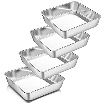 【中古】【輸入品・未使用】P&P CHEF 8インチ正方形ベーキングパン 4点セット 正方形ケーキパン ラザニアブレッドブラウニー用 8インチ×8インチ×2インチ 漏れ防止 頑丈 簡