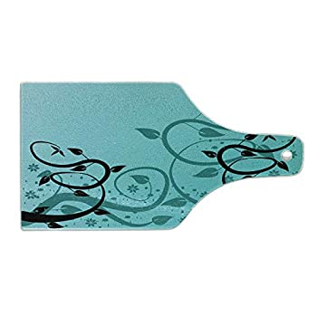 代引き手数料無料 中古 輸入品 未使用未開封 Lunarable ティール カッティングボード 抽象的な花柄 モダンなイラスト 巻き取りテンドリル 葉 つる植物 装飾強化ガラスカッティングとサービン アトリエ絵利奈 全品送料無料 Erieshoresag Org