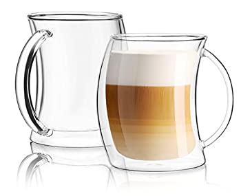 【中古】【輸入品・未使用】JoyJolt Caleo Collection Glass Coffee Cups Double Wall Insulated Mugs Set Of 2 Glasses (13 oz 390ml)