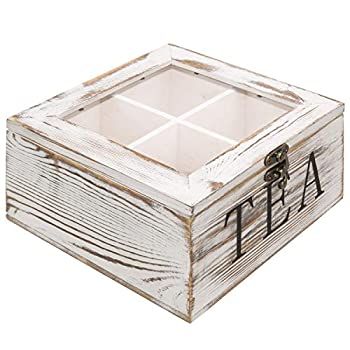 【中古】【輸入品・未使用】MyGift 4スロット 素朴な木製ティーバッグストレージチェスト 透明蓋付き ホワイト KIT1868WHTWS