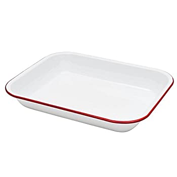 【中古】【輸入品・未使用】(Solid White with Red Trim) - Enamelware Large Roasting Pan - Solid White with Red Rim