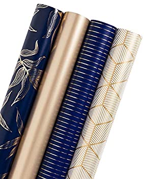 【中古】【インポート品・未当て嵌める】WRAPAHOLIC 荷拵え紙 760mm×3m 4巻 - 青みとゴールド