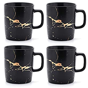 最安値挑戦 中古 輸入品 未使用未開封 Coffeezone マットセラミック 大理石 ティーコーヒーカップ 木製ソーサー付き 高級ゴールドインレー 4 Mugs Gold Marble ブラック アトリエ絵利奈 今月限定 特別大特価 Erieshoresag Org