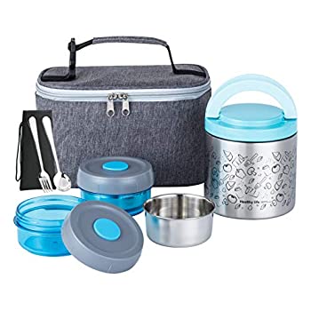 【中古】【インポート品・未当て嵌める】Lille Home 夕御飯ボックス席仕掛ける 無意味さ断熱 弁当/赤ちょうちんボックス席 食料雑貨類を4~6第四次元保温 BPAフリーフードコンテナ 夕御飯御徒面子 ポータブルカトラ キッチン用品・食器・調理器具-弁当箱・水筒