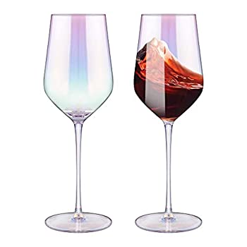 【中古】【インポート品・未当てはめる】ブドウ酒水呑み仕かける クリスタルレッドワイングラス L大きさ 17薬局衡オンス 永々しい茎 手吹き玉虫色 ホワイトワイングラス 2個仕かける 華燭の典 不死化日 クリ