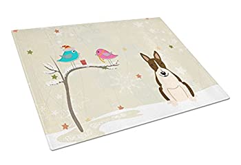 【中古】【輸入品・未使用】Carolines Treasures BB2608LCB Christmas Presents Between Friends Bull Terrier Dark Brindle Glass Cutting Board, Large