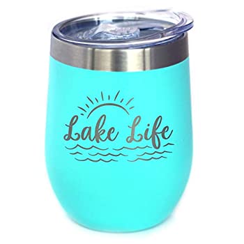 【中古】【インポート品・未当て嵌める】Lake Life ぶどう酒タンプラー 横すべり蓋付き添い人 ステムレスステンレススチール断熱優勝杯 愛くるしげアウトドアキャンプマグ 青色