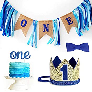 【中古】【39shop】【輸入品・未使用】ベビー1歳の誕生日★男の子の装飾 クラウンハイチェアバナー ケーキスマッシュパーティー用品 ? Happy Birthday One 黄麻布バナー No.1クラウン（新古品）｜アトリエ絵利奈