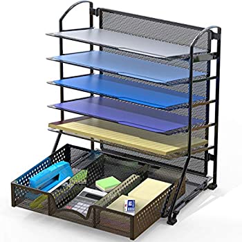 【中古】【39shop】【輸入品・未使用】SimpleHouseware★(シンプルハウスウェア) 6 トレイ デスク 資料 ファイルトレイ オーガナイザー 必需品用 スライド式引き出し付き ブラック（新古品）｜アトリエ絵利奈