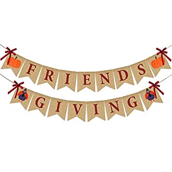 【中古】【輸入品・未使用】Friendsgivingバナー 黄麻布 | 感謝祭のデコレーション | 感謝祭の黄麻布バナー | 素朴な感謝祭の友人が七面鳥かぼちゃの垂れ幕 | 感謝祭パーテ