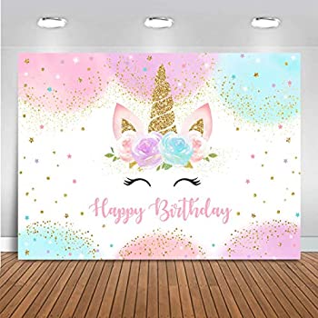 【中古】【輸入品・未使用】Mocsicka レインボーユニコーン 背景 誕生日パーティー デコレーション 女の子用 水彩 花柄 キラキラ 星 ドット ユニコーン ケーキ テーブルバナ|アトリエ絵利奈