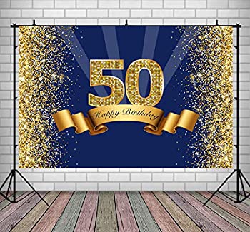 完売 中古 輸入品 未使用未開封 Happy 50th Birthday Party 背景幕 ネイビーブルーとグリッターゴールド 写真撮影用背景 輝く大人男性 50歳 誕生日パーティー デコレーション フ アトリエ絵利奈 最高の Erieshoresag Org