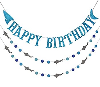 【中古】【39shop】【輸入品・未使用】Shark★Happy Birthdayバナーとサメのガーランド 海下ビーチテーマパーティー用品 (ブルー)(新古品)|アトリエ絵利奈
