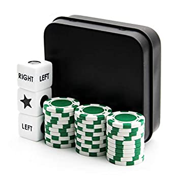【中古】【輸入品・未使用】Annietfr 左右センターダイスゲームセット ダイス3個 + グリーンポーカーチップ30個 + ブラックストレージキャリー缶