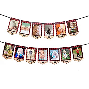 【中古】【39shop】【輸入品・未使用】Lumberjack★First Birthday Photo Banner Baby Monthly Photo Prop Buffalo Plaid Camping Bunting Garland Woodland Party Decor(新古品)|アトリエ絵利奈