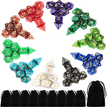 【中古】【輸入品・未使用】10 X 7 多面体ダイスセット (70ピース) ダンジョンズ&ドラゴンズ DND RPG MTG テーブルゲーム D4 D6 D8 D10 D% D12 D20 ブラックバッグ10パック