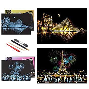 【中古】【39shop】【輸入品・未使用】BOTEEN★レインボースクラッチペイントペーパー スクラッチオフクラフトキット シティシリーズ 夜景 スケッチDIYクリエイティブギフト 大人と子供(新古品)|アトリエ絵利奈