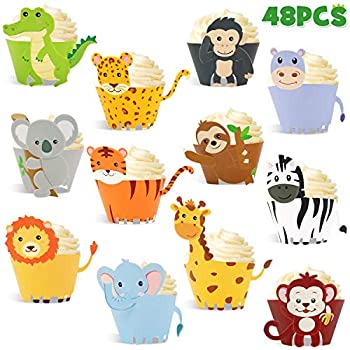 【中古】【輸入品・未使用】48個 ジャングルサファリ アニマル カップケーキ ラッパー ワイルドワン 誕生日 写真ブース 小道具 動物パーティー用品 ベビーシャワー 誕生日デ