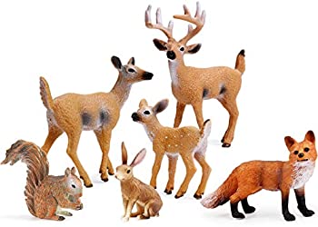 【中古】【インポート品・未当て嵌める】細密画Deer Family Toy Figurines with Forest Animal Babies Set Includes a Buck、Doe、子鹿、家兎、栗鼠とFox