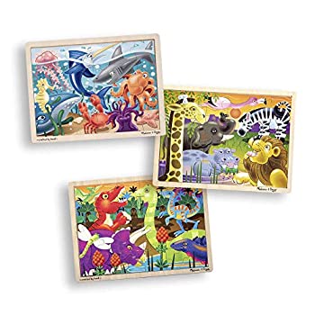 【中古】【輸入品・未使用】Melissa & Doug 木製ジグソーパズル3点セット 恐竜 海 サファリ