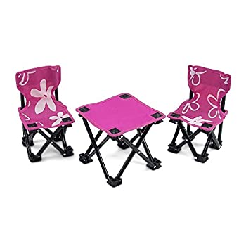 【中古】【インポート品・未当て嵌める】18 Inch Doll Accessories | Awesome Pink and White Flowered Armless Camping Sports Chairs and Table Set includes