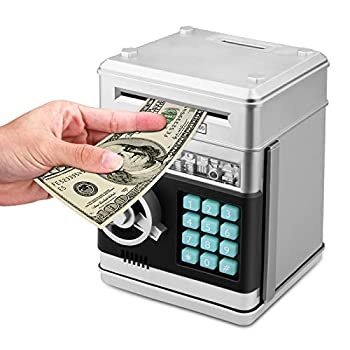 【中古】【輸入品・未使用】(Silvery) - Zonkin Cartoon Electronic ATM Password Piggy Bank Cash Coin Can Auto Scroll Paper Money Saving Box Gift For Kids (silvery)