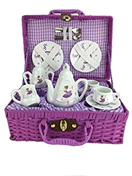 【中古】【輸入品・未使用】Delton - Porcelain Tea Set in Basket Purple Dancer画像