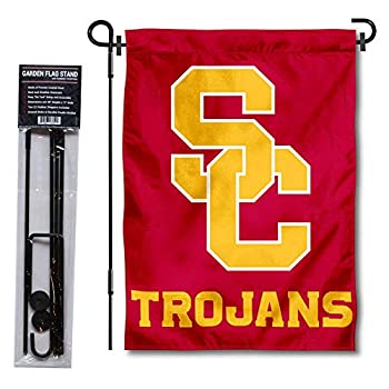 【中古】【輸入品・未使用】College Flags and Banners Co. USC Trojans SCロゴ ガーデンフラッグ スタンドホルダー付き