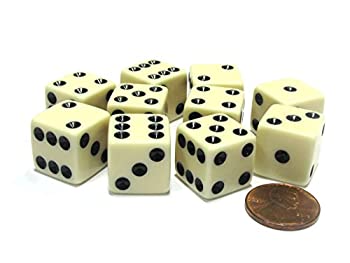 【中古】【輸入品・未使用】Set of 10 Six Sided Square Opaque 16mm D6 Dice - Ivory with Black Pip Die by Koplow Games