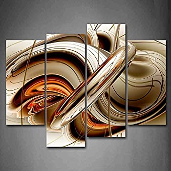 【中古】【輸入品・未使用】First Wall Art ? 抽象オレンジブラウンホワイトライン壁アート 絵画プリント キャンバスに描かれた抽象画 ホームデコレーションギフト