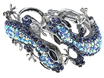 【中古】【輸入品・未使用】Alilang シルバー ゴールド ブルートパーズ マルチカラー ラインストーン トカゲ ヤモリ 爬虫類バングル カフブレスレット