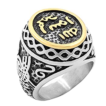 【中古】【39shop】【輸入品・未使用】PAMTIER★ステンレススチール ビンテージ イスラム風 アラビア シャハーダリング（新古品）｜アトリエ絵利奈