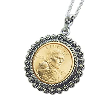 【中古】【輸入品・未使用】Sacagaweaドルペンダントin Silvertoneベゼル