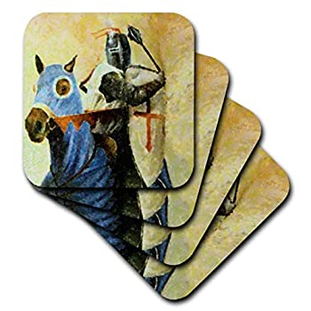【中古】【輸入品・未使用】フローレン子供アート???ブルーとブラウンMedieval Knight and Horse???コースター set-of-4-Soft ブラウン cst_35116_1