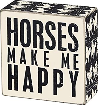 【中古】【輸入品・未使用】(1 Black and White) - Primitives by Kathy Square Box Sign 10cm Horses