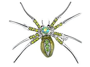 【中古】【輸入品・未使用】アリランエナメルクリスタルラインストーンHalloween Spiderファッションジュエリーピンブローチ グリーン