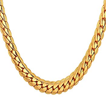 【中古】【39shop】【輸入品・未使用】U7?18Kゴールドメッキネックレス★「18K」刻印付き メンズジュエリー 4色 幅 6mm?9mm スネークチェーンネックレス 18インチ~32インチ(新古品)|アトリエ絵利奈
