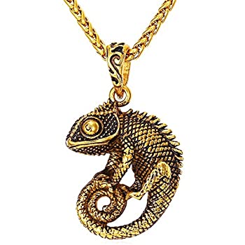 【中古】【輸入品・未使用】18Kの金メッキを施したカメレオンがついたクールなアニマルペンダント（22\