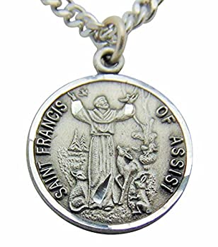 【中古】【輸入品・未使用】聖フランシス ピューターメダルペンダント 3/4インチメダル 24インチステンレススチールチェーン ギフト