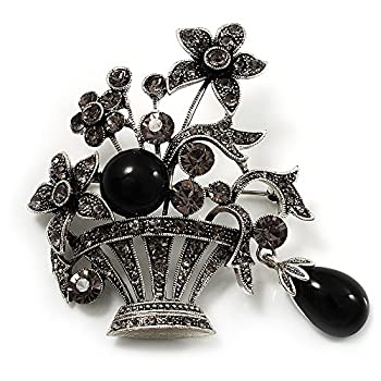 【中古】【39shop】【輸入品・未使用】ヴィンテージフラワーバスケット★ブローチ (バーンシルバー仕上げ)（新古品）｜アトリエ絵利奈