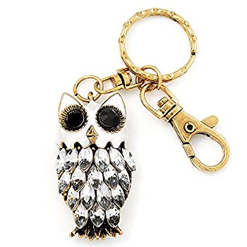 【中古】【39shop】【輸入品・未使用】Avalaya★かわいいホワイトエナメルディアマンテフクロウキーリング/バッグチャーム (バーンゴールドメッキメタル)（新古品）｜アトリエ絵利奈