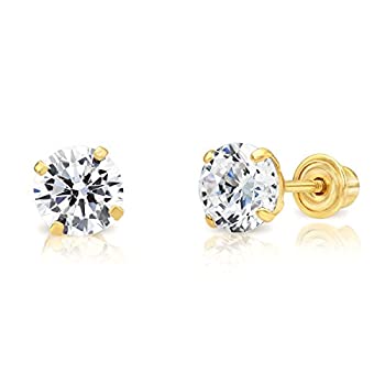 【中古】【輸入品・未使用】Art and Molly Women's 14K Yellow Gold Cubic Zirconia Stud Earrings With Screw Backs (5Mm)
