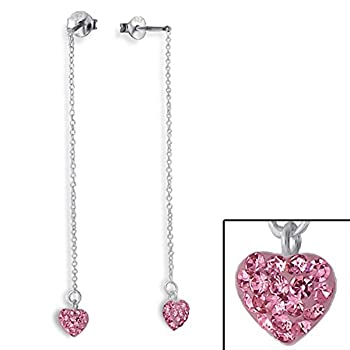 【中古】【輸入品・未使用】925スターリングシルバーDanglingライトローズクリスタルハートスタッドイヤリング16793