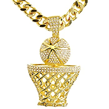 【中古】【39shop】【輸入品・未使用】14金と銀メッキ★派手 バスケットボール フープ ペンダント 30インチ重みのある キューバ チェーンネックレス HC 6034（新古品）｜アトリエ絵利奈